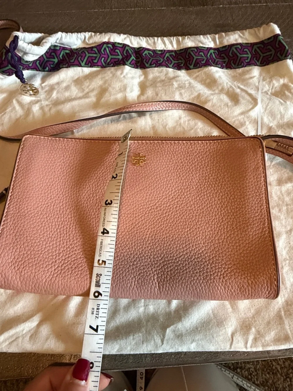 Tory Burch Blush Pink Pebbled Leather Crossbody with Gold Logo NWT